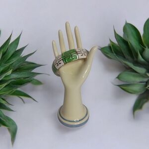 FORNASH VINTAGE ENAMEL GOLD‎ GREEK KEY HINGED BANGLE BRACELET GOLD TONE